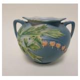 1021	ROSEVILLE BLUE BLEEDING HEART VASE, DOUBLE HANDLED MARKED 378-6, APPROXIMATELY 6 1/2 IN HIGH