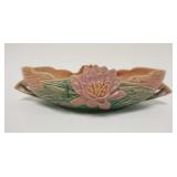 1022	ROSEVILLE PINK & GREEN WATER LILY CONSOLE BOWL, DOUBLE HANDLED, APPROXIMATELY 13 IN X 7 1/2 IN 