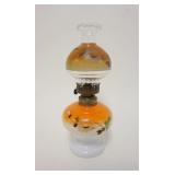 1025	ANTIQUE MINIATURE KEROSENE LAMP W/HAND PAINTED FLOWERS ON FONT & SHADE, APPROXIMATELY 9 1/4 IN