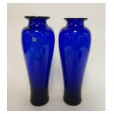 1029	BLENKO COLBALT VASES, LARGE PAIR ONE W/LABEL, APPROXIMATELY 16 1/4 IN HIGH
