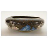 1031	CLOISONNE BOWL, LOW PROFILE W/BIRD & FLORAL TREE DESIGN, APPROXIMATELY 10 IN X 3 1/2 IN HIGH