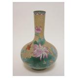 1033	CLOISONNE BULBOUS VASE, BIRD & FLOWER, APPROXIMATELY 9 1/4 IN HIGH