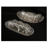 1041	2 CUT GLASS SIGNED LIBBY OVAL BOWLS, BOTH HAVING ROUGHNESS ON TOP EDGES, LARGEST IS 12 IN X 5 I