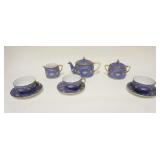 1042	NIPPON WEDGWOOD LAVENDAR TEASET W/3 CUPS & SAUCERS, TEAPOT, CREAMER & SUGAR, ALL HAVING GILT TR