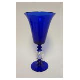 1049	PAIRPOINT COLBALT TRUMPET VASE W/CONTROLLED BUBBLE GLASS BALL AT CENTER OF STEM, APPROXIMATELY 