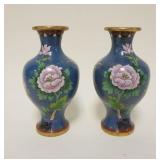 1052	PAIR OF CLOISONNE VASES W/FLOWER & BUTTERFLY DECORATION, 7 1/2 IN HIGH