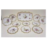 1055	A LANTERNIER LIMOGES CHINA ICE CREAM SET, PLATTER & 10-7 IN PLATES, ALL W/FLORAL DCORATION & GI