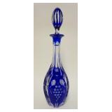 1063	COLBALT CUT TO CLEAR DECANTOR, APPROXIMATELY 16 IN HIGH