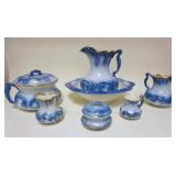1072	IRONSTONE BLUE & WHITE VICTORIAN CHAMBER SET, 7 PIECE