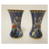 1073	PAIR OF CLOISONNE FLAIRED VASES W/FLOWERING TREE DESIGN, APPROXIMATELY 6 1/4 IN HIGH