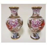 1074	PAIR OF CLOISONNE VASES W/FLOWERING TREES & BLUE BIRDS, APPROXIMATELY 12 3/4 IN HIGH