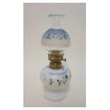 1078	MINIATURE KEROSENE LAMP W/MILK GLASS FONT & HAND PAINTED FLOWERS, APPROXIMATELY 9 1/4 IN HIGH