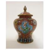 1081	CLOISONNE COVERED URN DECORATED W/4 DIFFERENT FLORAL SCENES, APPROXIMATELY 11 IN HIGH