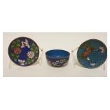 1089	CLOISONNE 3 PIECE LOT INCLUDING 2-3 3/4 IN PLATES & 3 1/4 IN BOWL