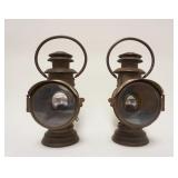 1093	ANTIQUE BRASS CARRIAGE LANTERN PAIR CALLED THE *NEVER OUT* ROSE MFG CO, PAHILADELPHIA, EACH HAV