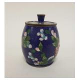 1095	CLOISONNE BARREL SHAPED COVERED JAR W/SOME LOSSES, APPROXIMATELY 4 1/4 IN HIGH