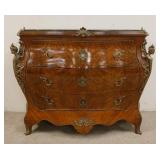 1114	CONTEMPORARY CONTINENTAL BOMBE CHEST, 3 DRAWERS W/MARBLE INSET TOP, BRONZE FIGURAL MOUNTS OF MA