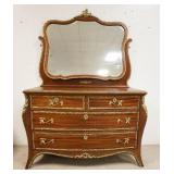1121	ORNATE 4 DRAWER MAHOGANY CHEST W/BRONZE MOUNTS & TRIM ALL OVER, BEVEL GLASS MIRROR, APPROXIMATE
