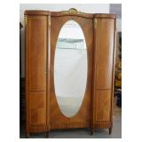 1128	FRENCH 3 DOOR MAHOGANY WARDROBE, CENTER DOOR HAVING OVAL MIRROR & CASE W/BANDING & BRONZE MOUNT