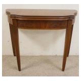 1139	MAHOGANY FLIP TOP GAME TABLE, TABLE HAS BURLED & BANDED FRONT, APPROXIMATELY 17 1/2 IN X 36 IN 