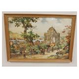1148	FRAMED & SIGNED WATERCOLOR KAM CHEONG LING (1911-1991) OF A STREET SCENE W/CATHEDRAL, APPROXIMA
