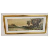 1150	FRAMED & SIGNED WATERCOLOR HENRI DELE COEVILLERIE OF A COTTAGE ON A LAKE, APPROXIMATELY 11 1/4 