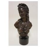 1157	CONTEMPORARY BRONZE BUST OF VICTORIAN WOMAN ON MARBLE BASE, APPROXIMATELY 19 IN HIGH