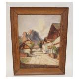 1172	OIL PAINTING ON BOARD BY OSWALD FEY-DUSSELDORFER PAINTER, VILLAGE OF GARMISCH, APPROXIMATELY 17