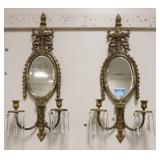 1173	PAIR OF BRASS MIRROR CANDLE SCONCES, APPROXIMATELY 10 IN X 23 IN HIGH