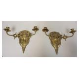 1178	PAIR OF HEAVY CAST BRASS WALL SCONCES W/RAMPANT LION & HORSE, APPROXIMATELY 15 IN X 12 IN HIGH