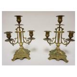 1182	PAIR OF ORNATE VICTORIAN BRASS CANDELABRAS, APPROXIMATELY 11 1/4 IN HIGH