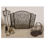1191	WROUGHT IRON FIREPLACE SET, SCREEN, BASKET, & TOOLS