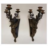 1195	PAIR OF CAST METAL FIGURAL WALL CANDLE SCONCES, WINGED, APPROXIMATELY 17 IN HIGH