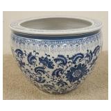 1196	LARGE BLUE & WHITE POTTERY JARDINIER, APPROXIMATELY 16 IN X 12 1/2 IN HIGH