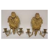 1197	PAIR OF HEAVY CAST BRASS WALL CANDLE SCONCES, APPROXIMATELY 11 1/4 IN HIGH