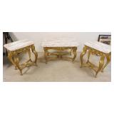 1203	ROSE MARBLE TOP ITALIAN COFFEE & END TABLES ON GILT WOOD BASE, END TABLES APPROXIMATELY 15 1/2 