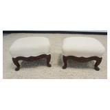 1209	PAIR OF EMPIRE UPHOLSTERED FOOT STOOLS, SOME STAINING ON UPHOLSTERY, APPROXIMATELY 21 IN X 16 I