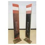 1212	PAIR OF METAL HELICOPTER BLADES MOUNTED ON PLYWOOD BASES, APPROXIMATELY 14 IN X 82 IN HIGH