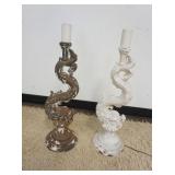 1217	PAIR OF LARGE UNUSUAL CAST IRON DOLPHIN LAMPS, APPROXIMATELY 27 3/4 IN HIGH