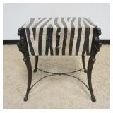 1218	2 DRAWER STAND W/SHEATHED MARBLE ZEBRA DESIGN & ETHNIC FIGURAL LEGS W/HOOFED ENDS, LOSSES TO ST