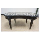 1220	KIDNEY SHAPED ONE DRAWER TABLE W/SHEATHED MARBLE LIKE ZEBRA SESIGN, APPROXIMATELY 26 1/4 IN X 6