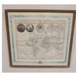 1227	FRAMED & MATTED CHEZ PIERRE MORTIER MAP, CARTE GENERALE DU MONDE AMESTERDAM, APPROXIMATELY 25 1