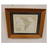 1233	FRAMED & MATTED MAP *ZOID AMERIKA* PIETER MEIJER VITGEGEREN, 1768, APPROXIMATELY 14 IN X 17 IN 