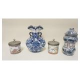 1234	LOT OF 4 DECORATIVE POTTERY ITEMS, LARGEST IS 13 IN HIGH