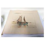 1240	DRAWING BY OSWALD FEY, BOATS NEAR ISLE OF NORDERNY, APPROXIMATELY 17 1/2 IN X 15 IN OVERALL