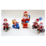 1255	LOT OF 5 WIND UP AND PUSH TOY SANTAS, CHRISTMAS SANTA CLAUS