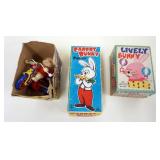 1268	LOT OF 3 VINTAGE WIND UP TOYS, LARGEST APPROXIMATELY 6 1/2 IN HIGH