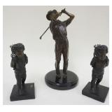 1279	LOT OF 3 CAST METAL FIGURE, GOLFER AND 2 CHERUBS WITH BASKETS, GOLFER APPROXIMATELY 12 IN HIGH