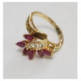 1298	14K RUBY AND DIAMOND LADIES RING, SIZE 5, 2.48 DWT INCLUDING STONES. HAS 1987 APPRAISAL