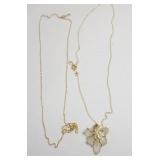 1300	14K DIAMOND AND LEAF NECKLACE WITH EXTRA CHAIN, LENGHTS ARE 18 IN, 2.51 DWT WITH CRYSTAL AND ST